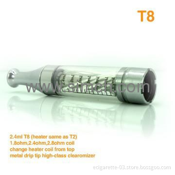 Best e cigarette atomizer T8  2.4ml with metal drip tip
